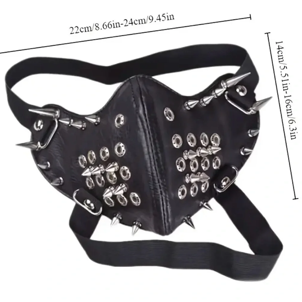 {NEW} Men's Rivet Punk Black Studded Face Mask One Size